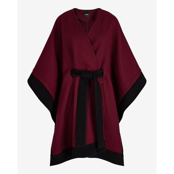 Expeess Faux Wool Color Block Belted Cape Coat M/L - Picture 4 of 8